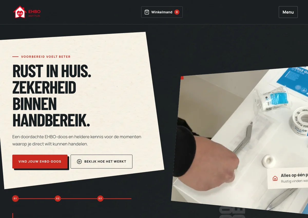 De Nederlandstalige website van EHBO aan Huis op desktop