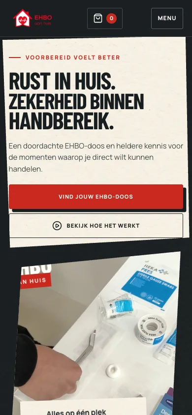 De Nederlandstalige website van EHBO aan Huis op mobiel