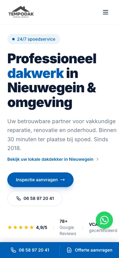 La web de Tempodak, en neerlandés, en móvil