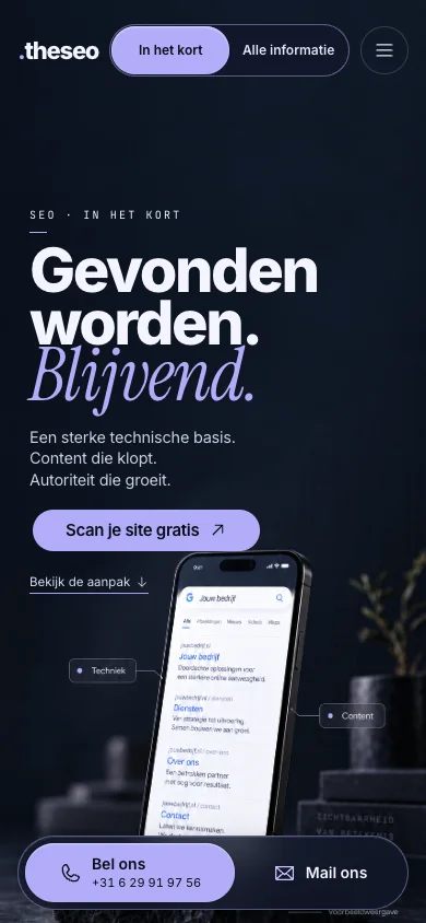 De Nederlandstalige website van TheSEO op mobiel