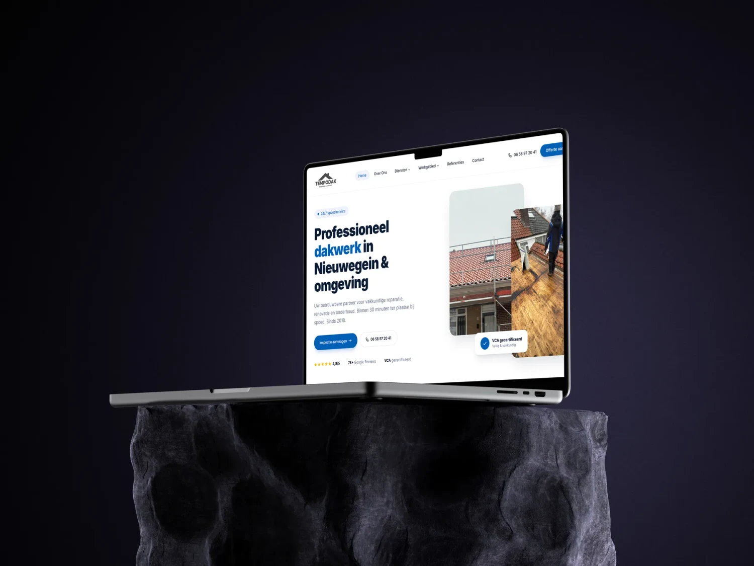 De echte website van Tempodak op een MacBook, gepubliceerd met toestemming